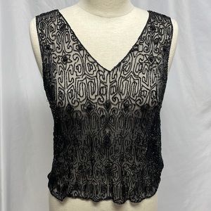 Ralph Ralph Lauren Black Beaded Shear Tank Top Size L